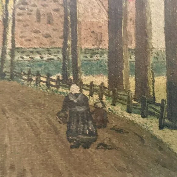 Antique Oil Painting Village Road Framed
